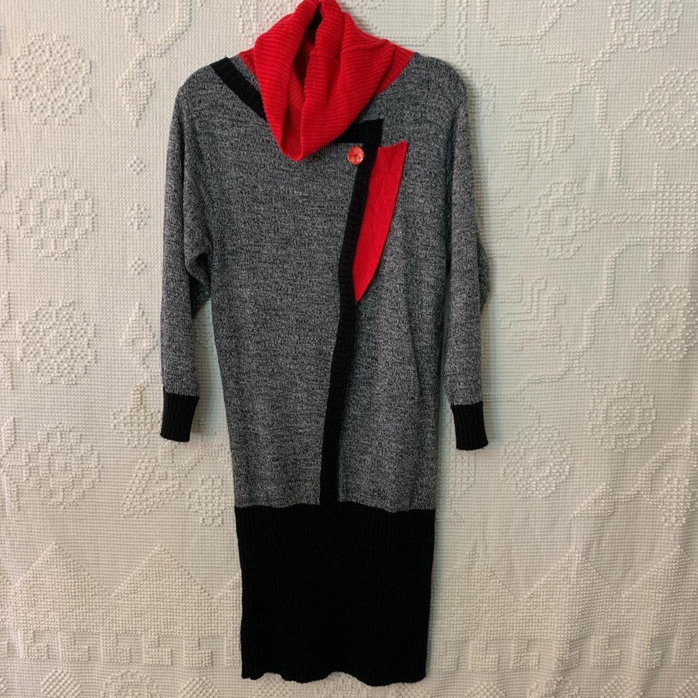 Hollywood of Vine Vintage 80s Color Block Sweater Dress Grey Red Medium